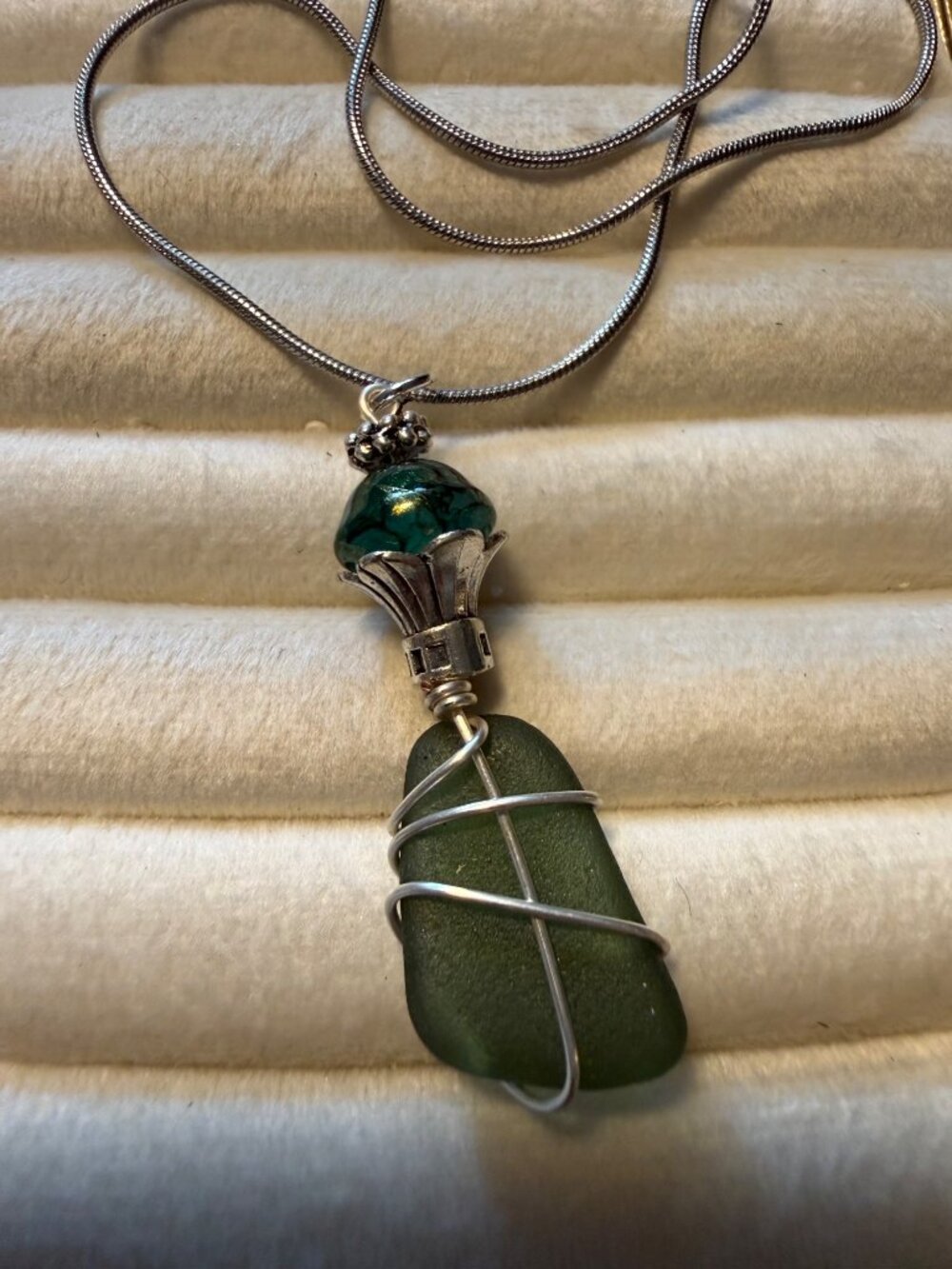 Olive Tide – Uncommon Puerto Rico Sea Glass & Artisan Glass Bead Necklace